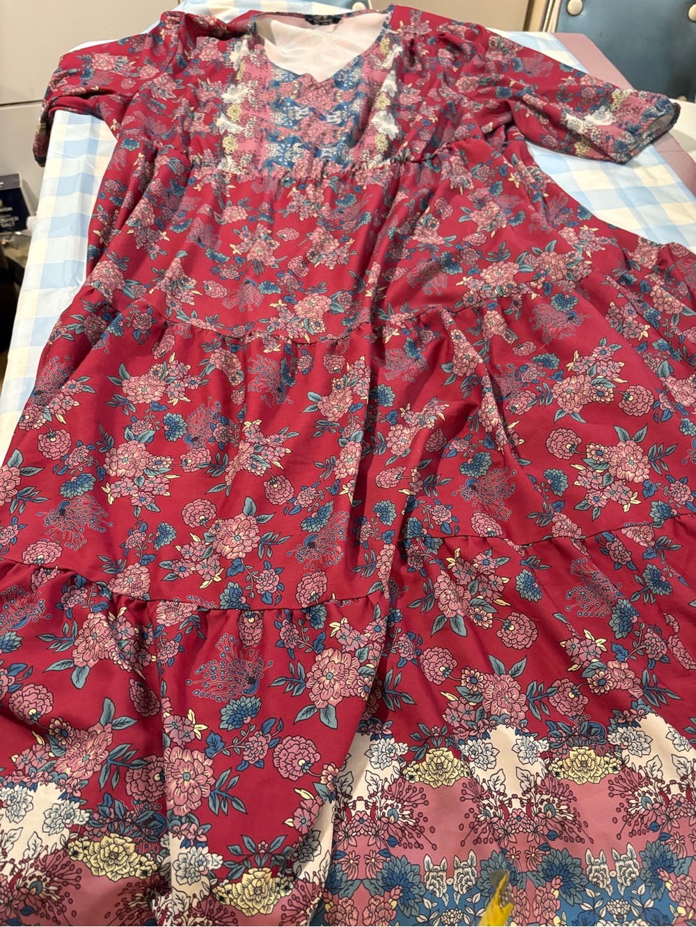 Floral V-Neck #Maxi Dress in Wine & Pink.#SummerRomance,#PrarieGirl,#Festivals - Picture 8 of 14